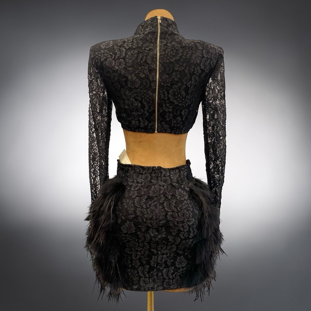 Elegant Black Lace and Feather Dress - Picture 6 of 9